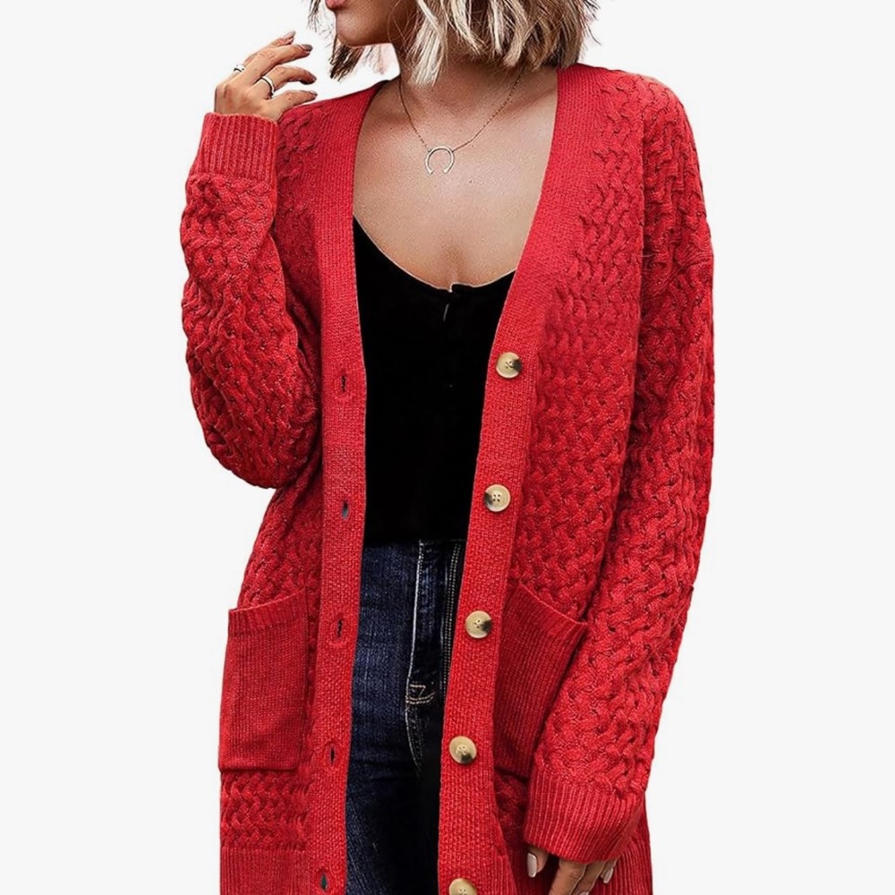 Zeagoo Red Button-Up Cardigan